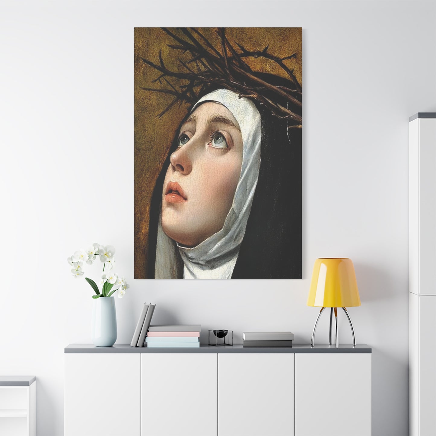 St. Catherine of Siena with Thorns Catholic Canvas Wall Art, Christian Decor