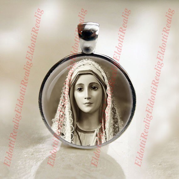 Our Lady of Fatima Catholic Medal Pendant / Charm Cabochon with Glass Dome