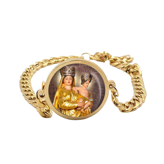 Our Lady Prompt Succor Curb Bracelet Gold or Silver tone Religious Jewelry Simple Chain