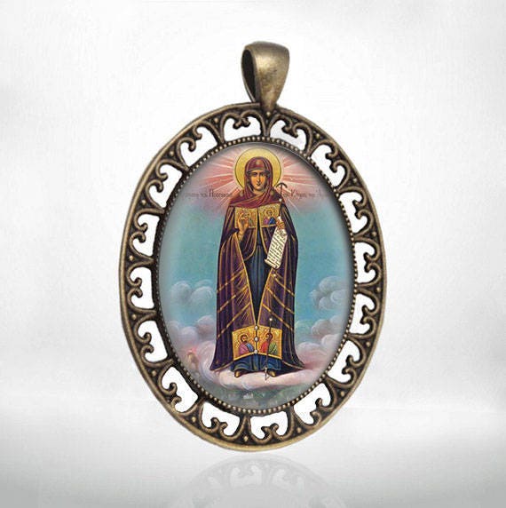Panagia Athonitissa Mother Mary Pendant. Greek Virgin Mary of Mount Athos Medal. Religious Orthodox Christian Icon Pendant Jewelry