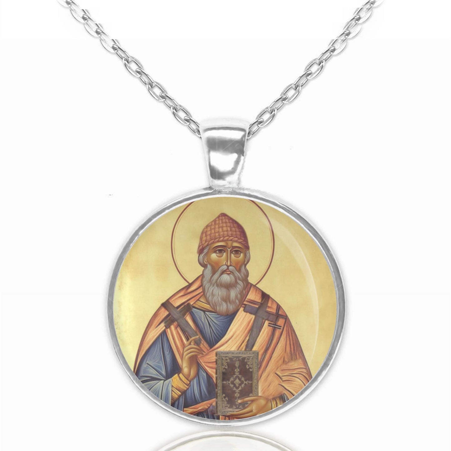St Spyridon Necklace Silver Bronze Round Pendant