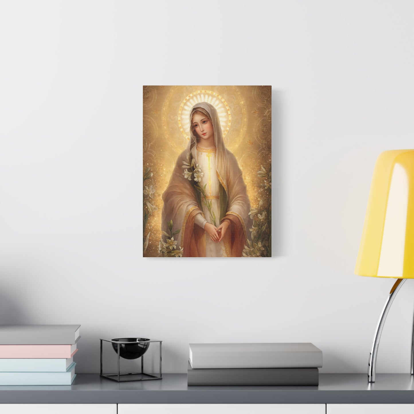 Ready to Hang - Mother Mary Our Lady of the Lilies Catholic Canvas Wall Art, Christian Decor
