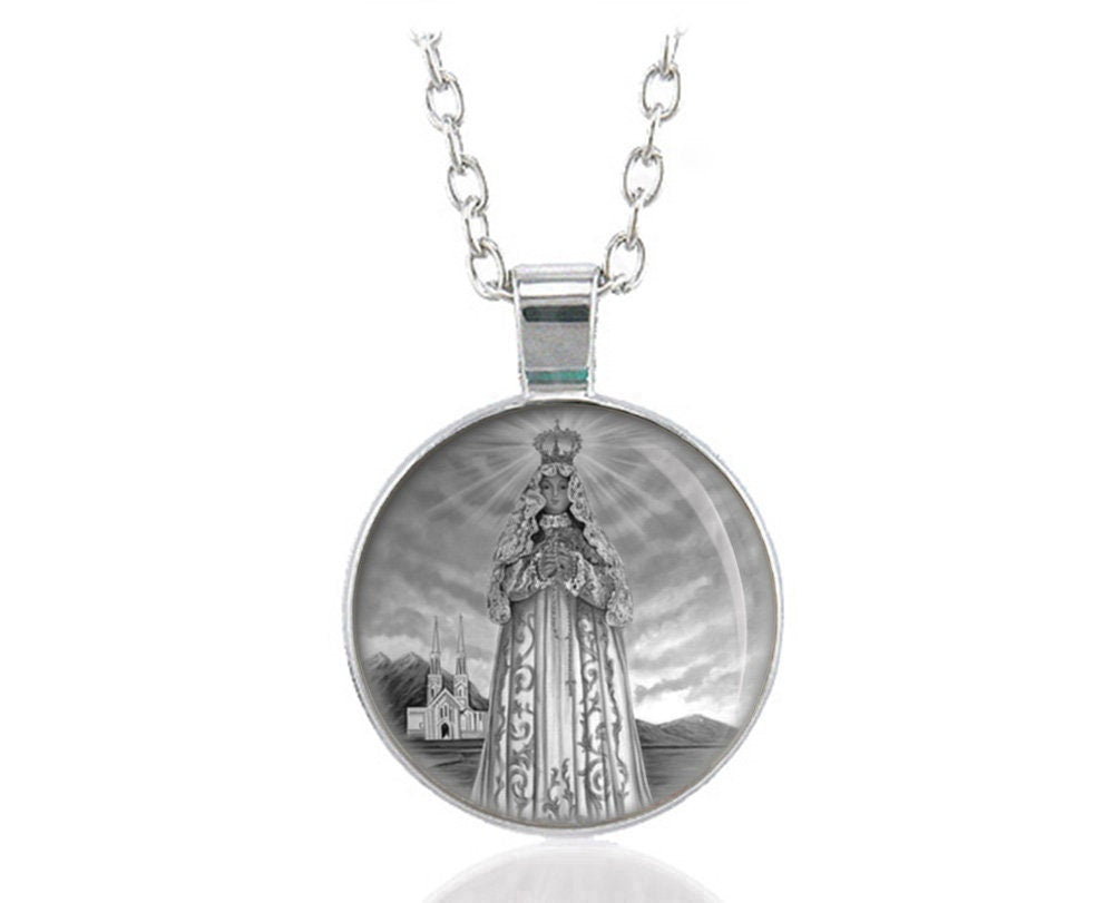 Virgen del Valle Virgin Mary of the Valley Catholic Necklace Silver Tone Pendant