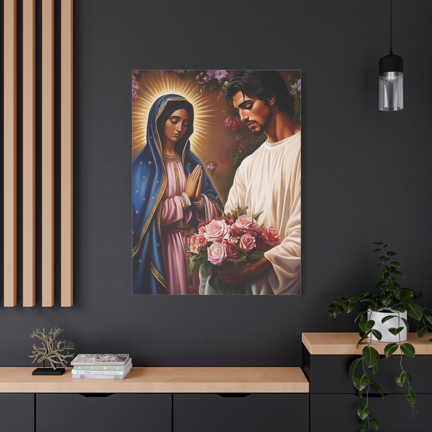 Our Lady Guadalupe and St. Juan Diego Full of Roses Catholic Canvas Wall Art, Christian Decor