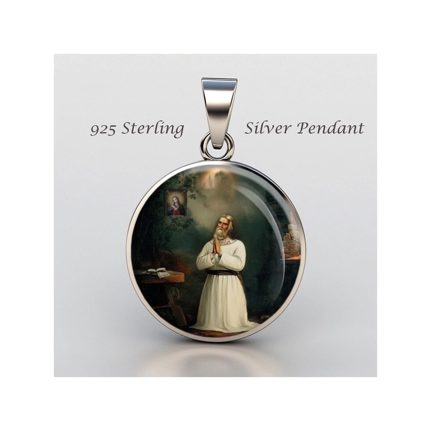 Saint Seraphim Of Sarov Praying Religious Devotional sterling silver 925 Christian Medal