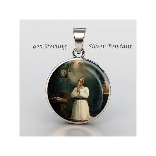 Saint Seraphim Of Sarov Praying Religious Devotional sterling silver 925 Christian Medal