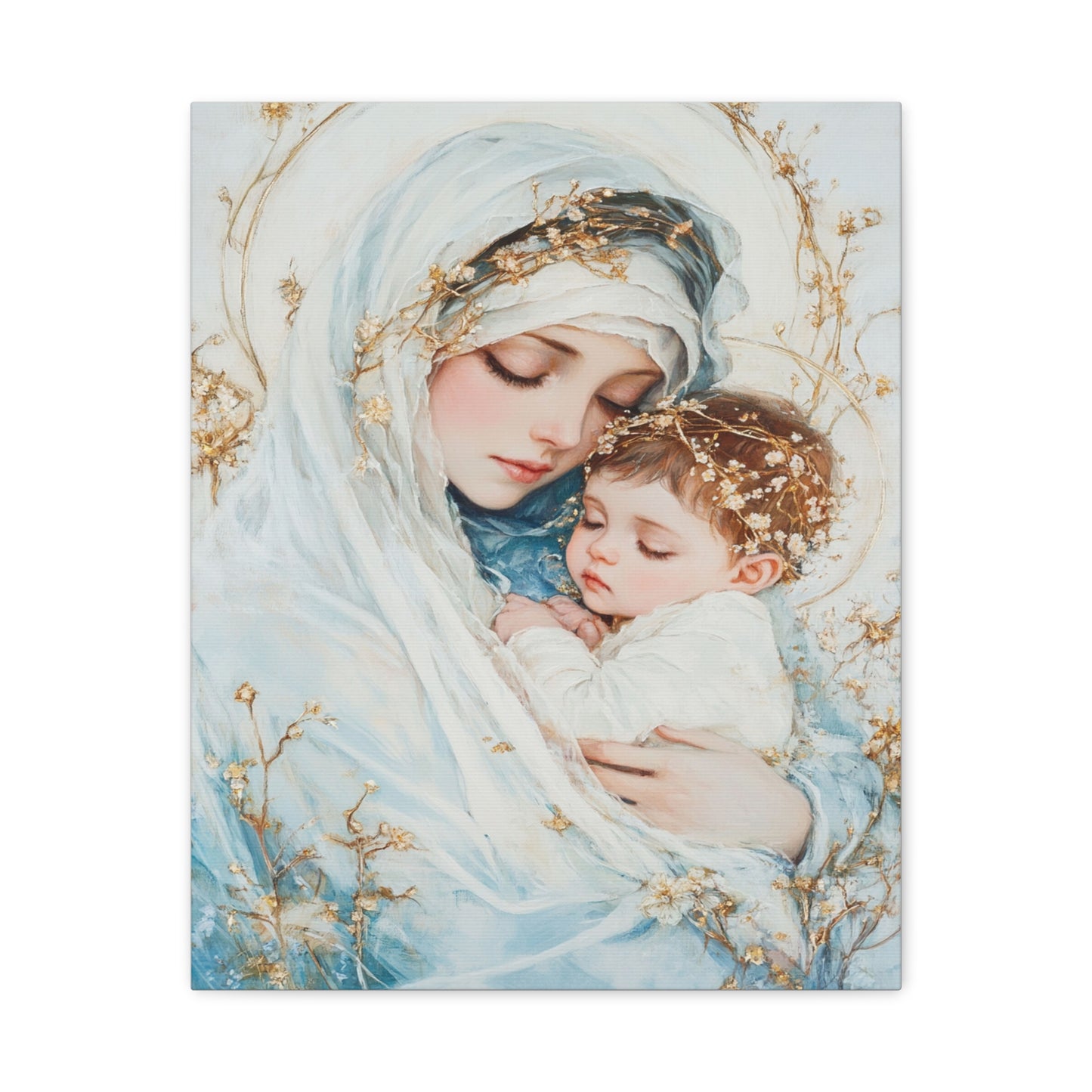 Holy Mother with Baby Jesus Catholic Canvas Wall Art, Christian Decor
