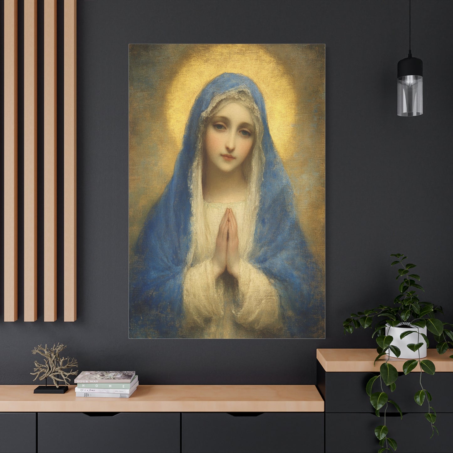 Mother Mary Blue Veil Catholic Canvas Wall Art, Christian Decor