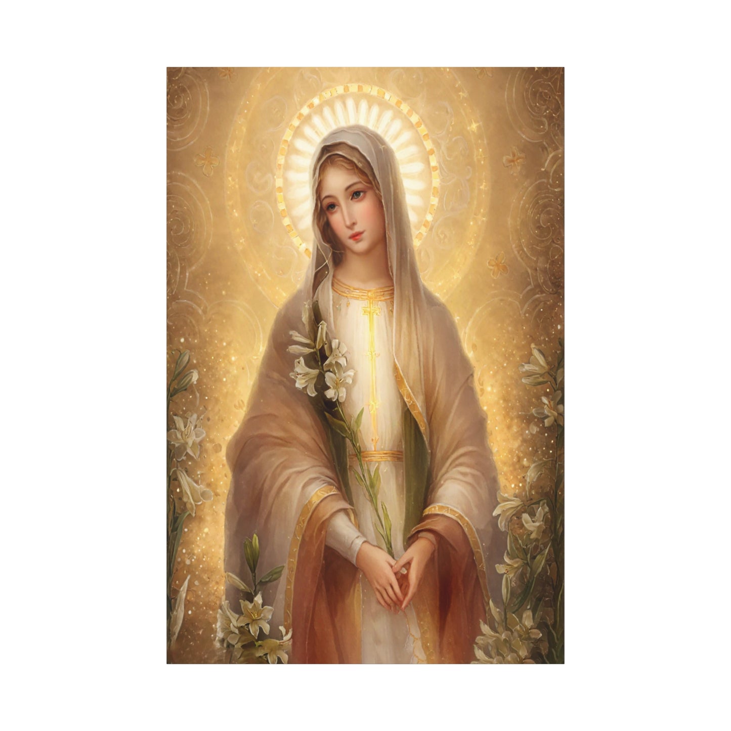 Ready to Hang - Mother Mary Our Lady of the Lilies Catholic Canvas Wall Art, Christian Decor