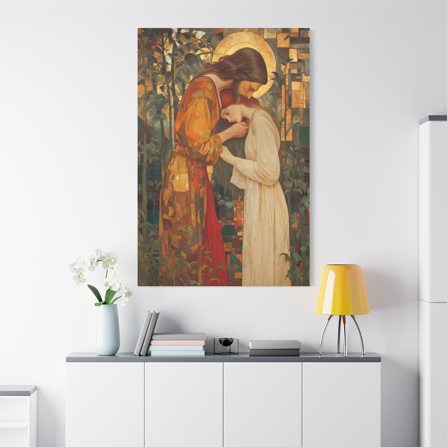 Healing Love - Christ Embracing Mary Magdalene Catholic Canvas Wall Art, Christian Decor