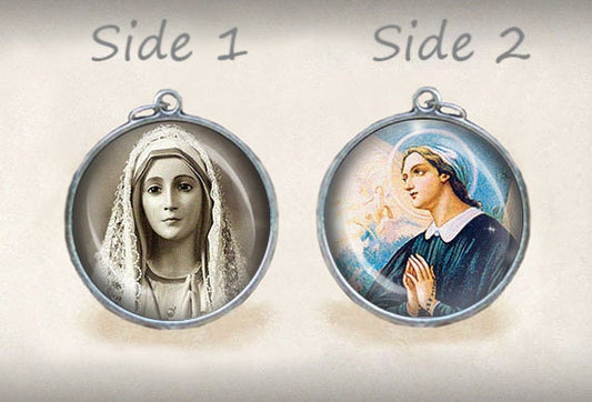 Our Lady of Fatima and St Angela Merici Catholic Medal. Christian Religious Pendant for Necklace. Catholic Patron Jewelry.