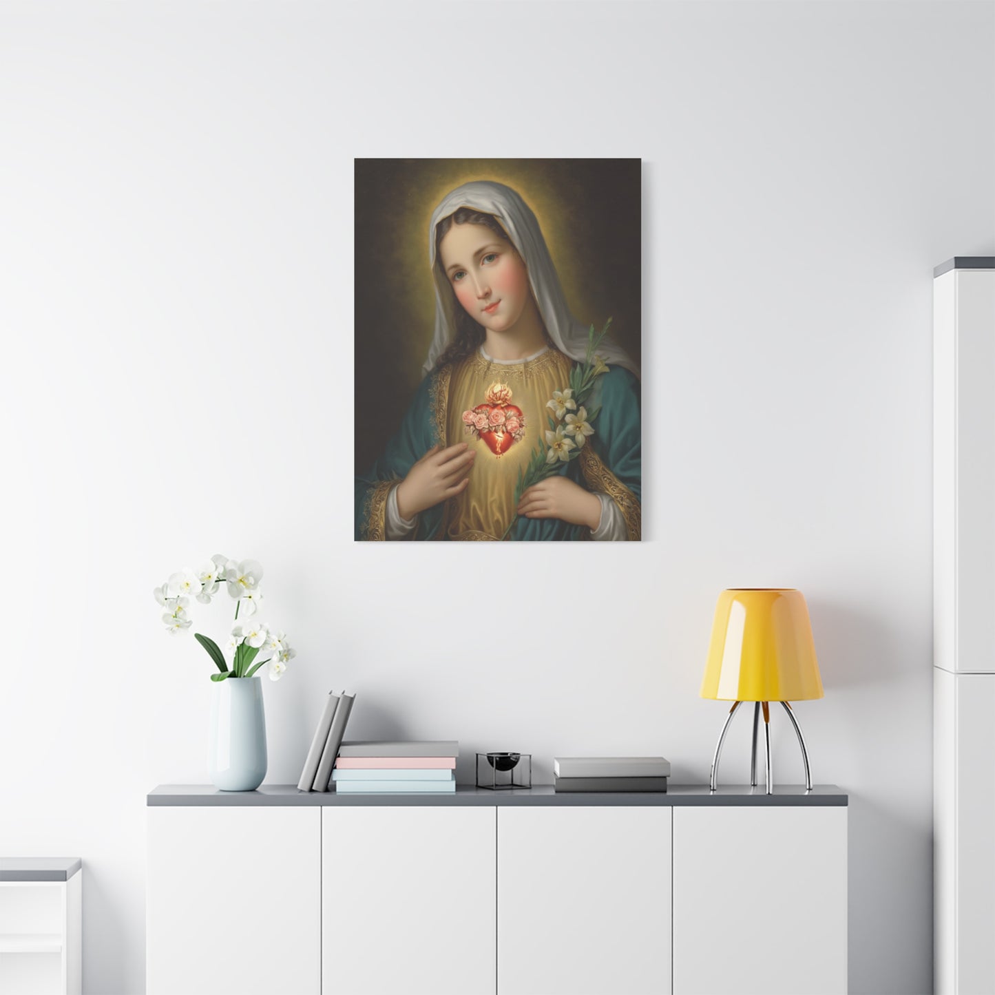 Immaculate Heart Mary Catholic Canvas Wall Art, Christian Decor