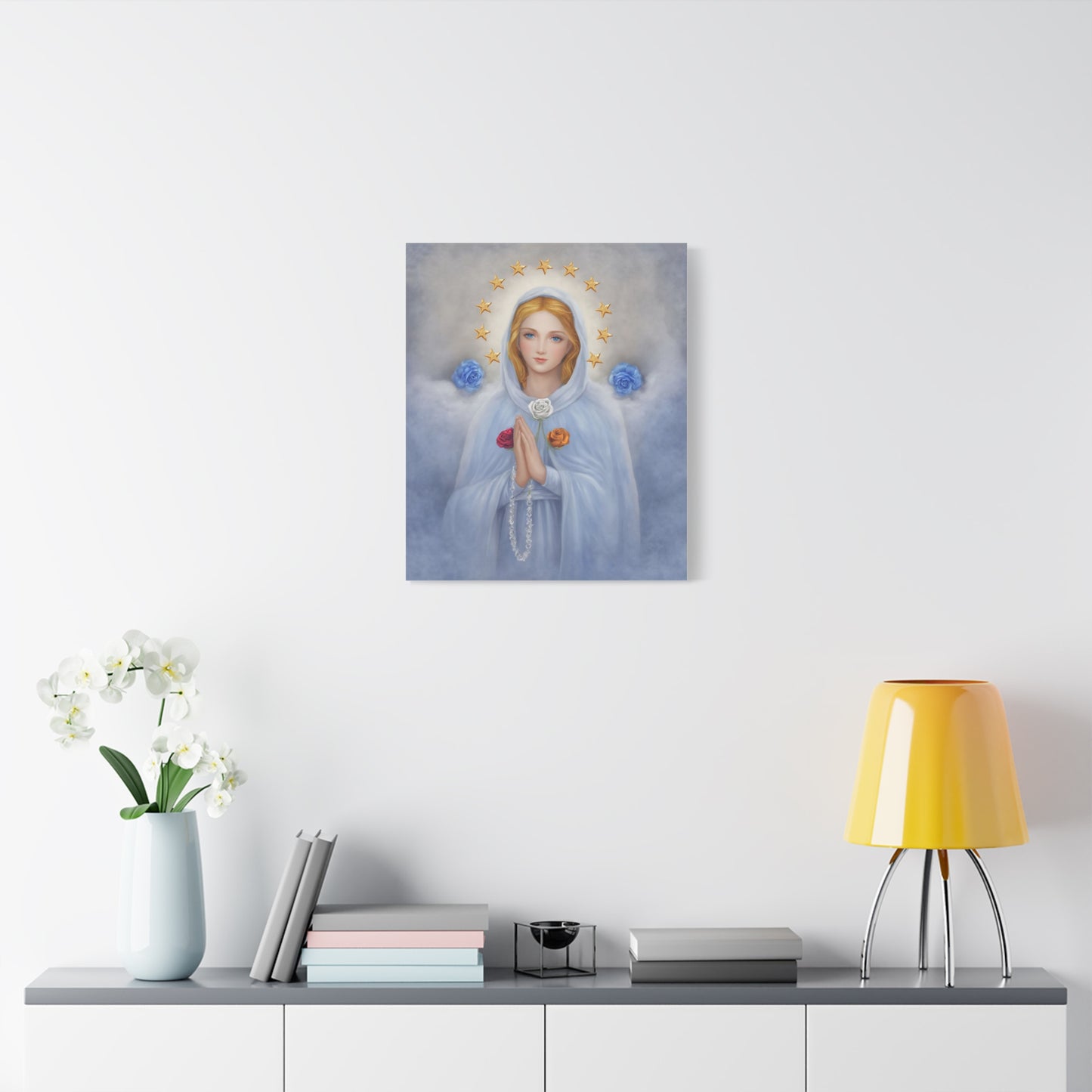 Rosa Mystica Mary Catholic Canvas Wall Art, Christian Decor