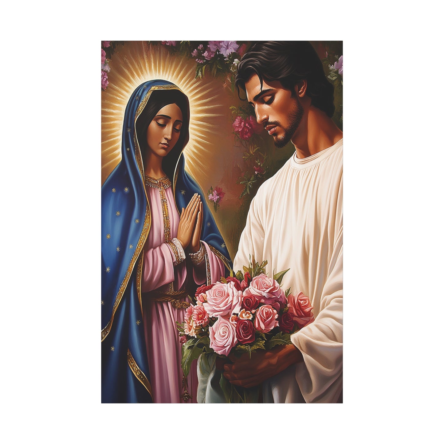 Our Lady Guadalupe and St. Juan Diego Full of Roses Catholic Canvas Wall Art, Christian Decor