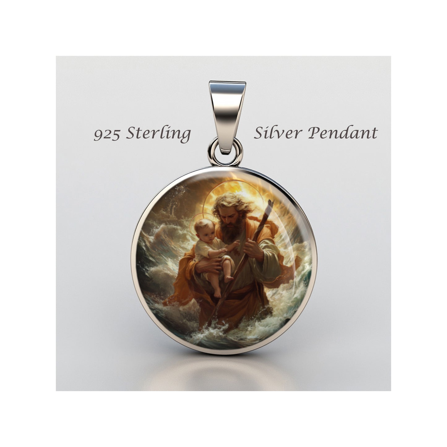 Saint Christopher Fighting Through Crashing Waves sterling silver 925 Medal image 0