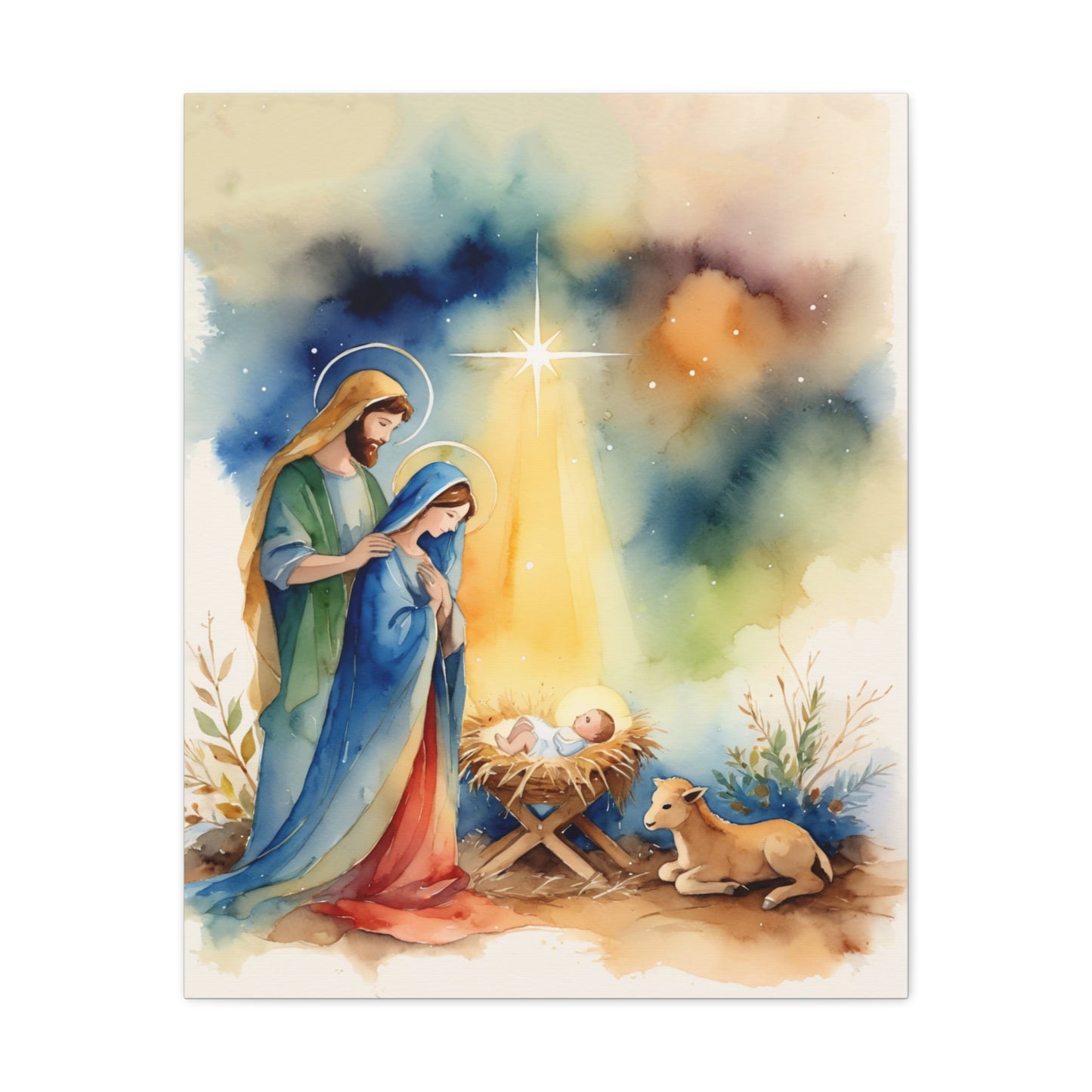 Nativity Scene Holy Family Canvas Wall Art, Christian Decor