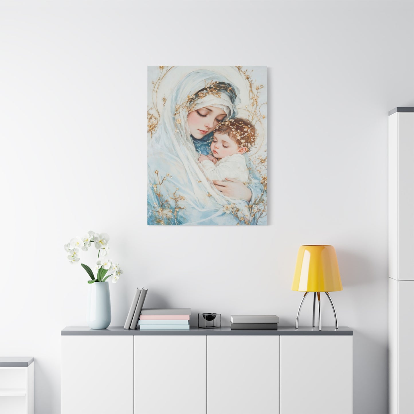 Holy Mother with Baby Jesus Catholic Canvas Wall Art, Christian Decor