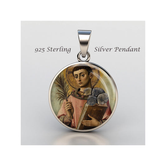 Saint Stephen Religious Christian sterling silver 925 Christian Medal Patron Pendant