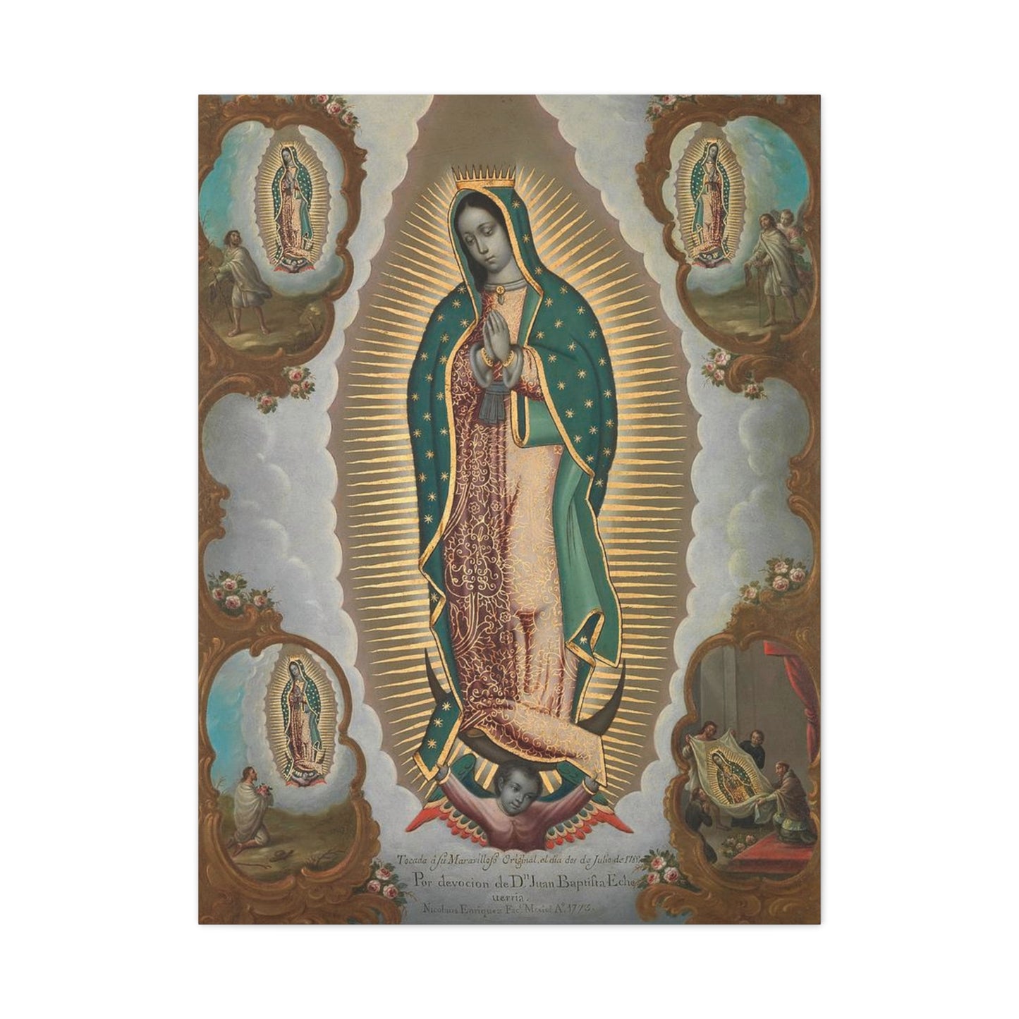The Virgin of Guadalupe with the Four Apparitions Catholic HQ Print on Canvas Ready To Hang - Virgin Mary Canvas
