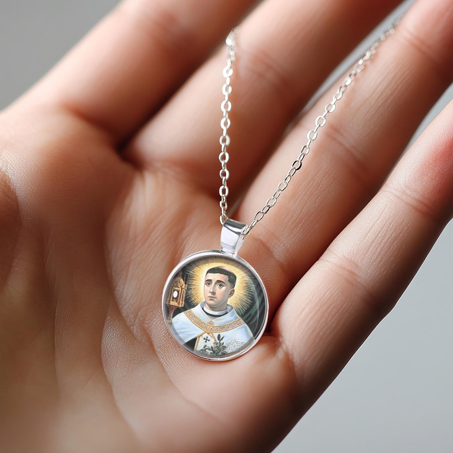 St. Norbert Catholic Christian Necklace Silvertone Medal Pendant Patron Saint Religious Jewelry