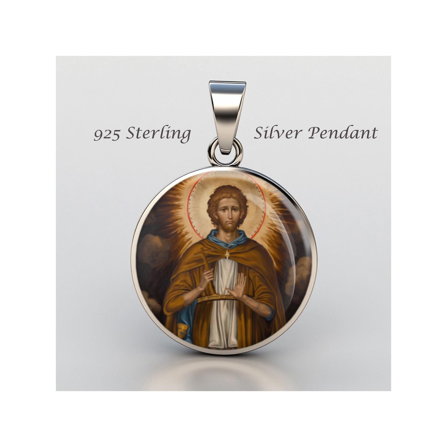 Saint Genesius Religious Devotional sterling silver 925 Christian Medal Patron Pendant