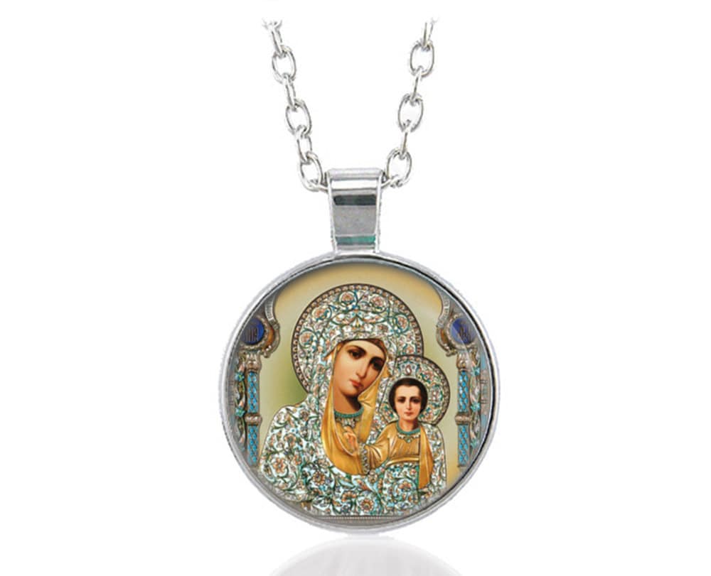 Our Lady of Kazan Theotokos Mother of God Orthodox Icon Necklace Virgin Mary Medal