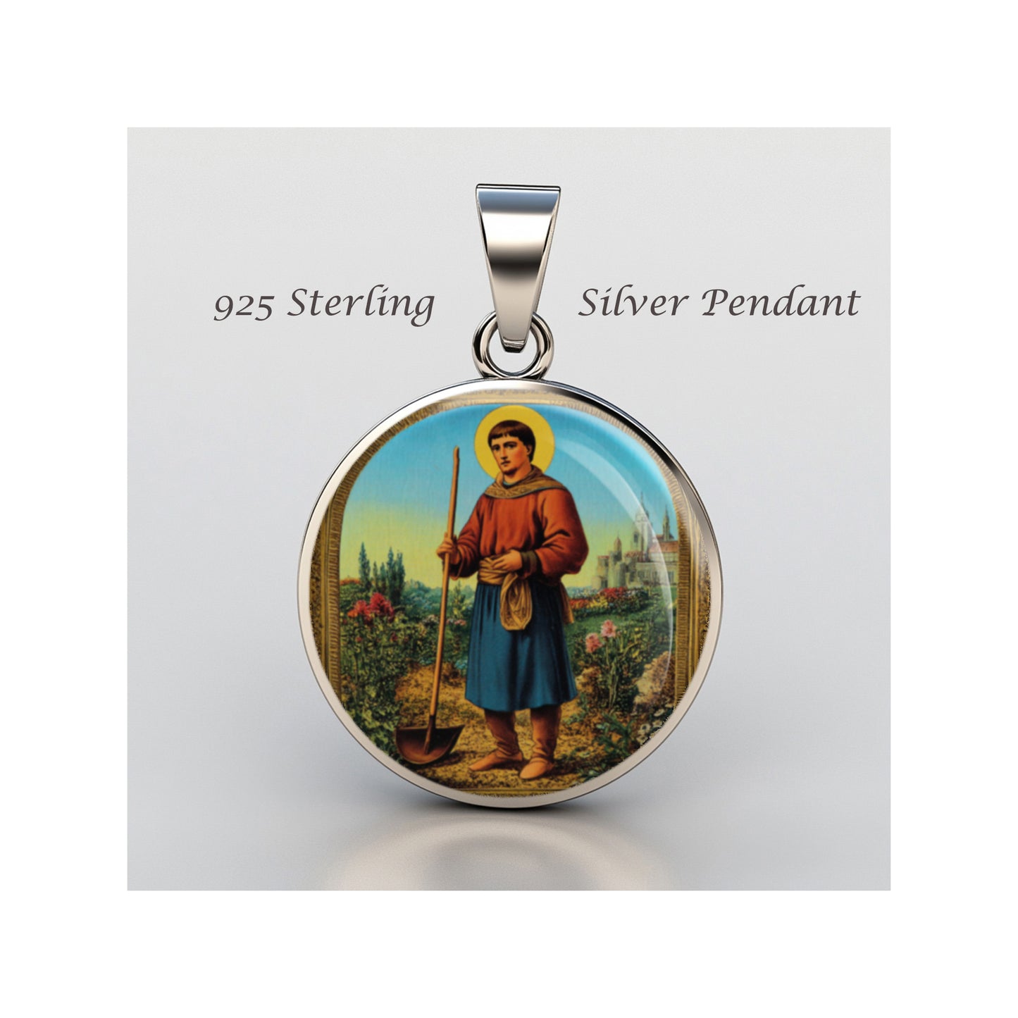 Saint Fiacre Catholic sterling silver 925 Christian Medal Patron Pendant image 0
