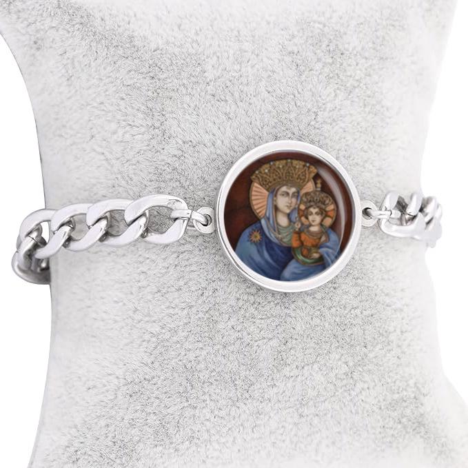 Our Lady Strada Curb Bracelet Gold or Silver tone Religious Jewelry Simple Chain