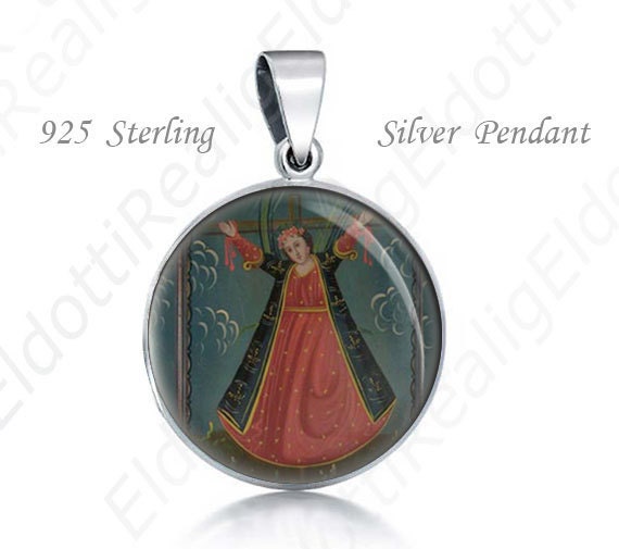 St Wilgefortis Religious Christian 925 Sterling Silver Medal Round Pendant 20mm Jewelry for Necklace
