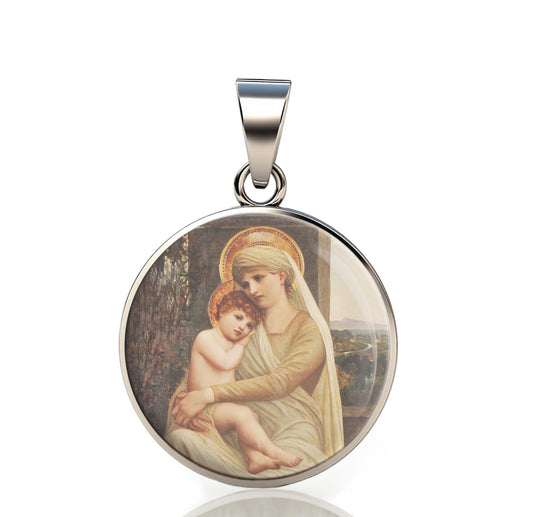 Our Lady Madonna And Child Napoleone Parisani 925 Sterling Silver Round Pendant Christian Religious Medal Small 20mm