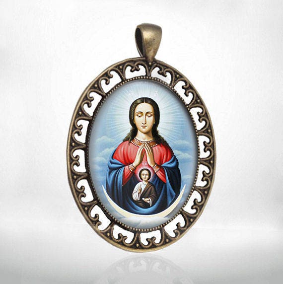 Theotokos the Helper in Birth Virgin Mary Medal Bronze Tone Christian Orthodox