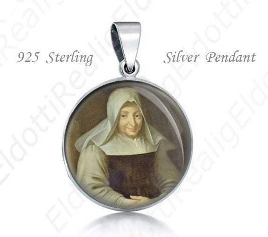 St Marie Poussepin Religious Christian 925 Sterling Silver Medal Round Pendant 20mm Jewelry for Necklace