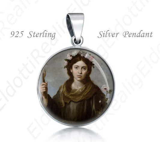 St Rose of Viterbo Religious Christian 925 Sterling Silver Medal Round Pendant 20mm Jewelry for Necklace