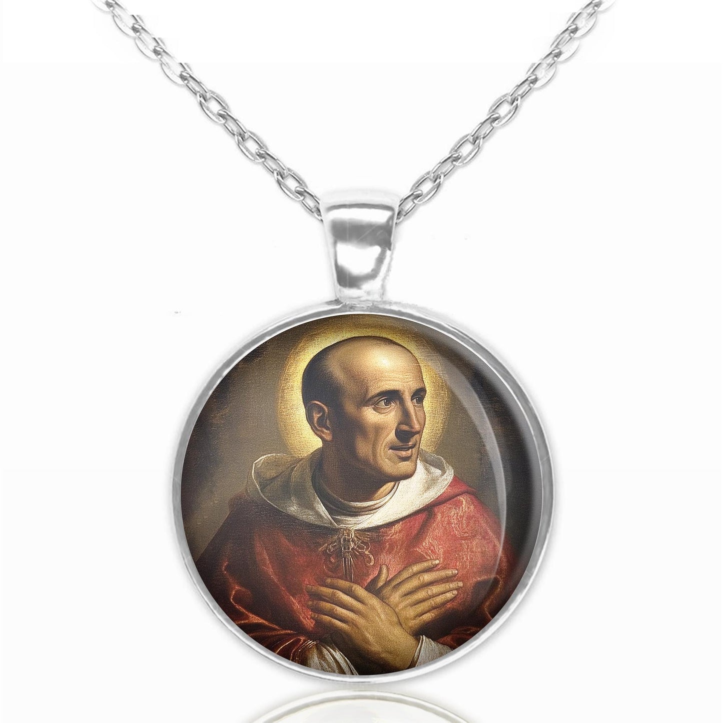 St Charles Borromeo Necklace Round Pendant Medal