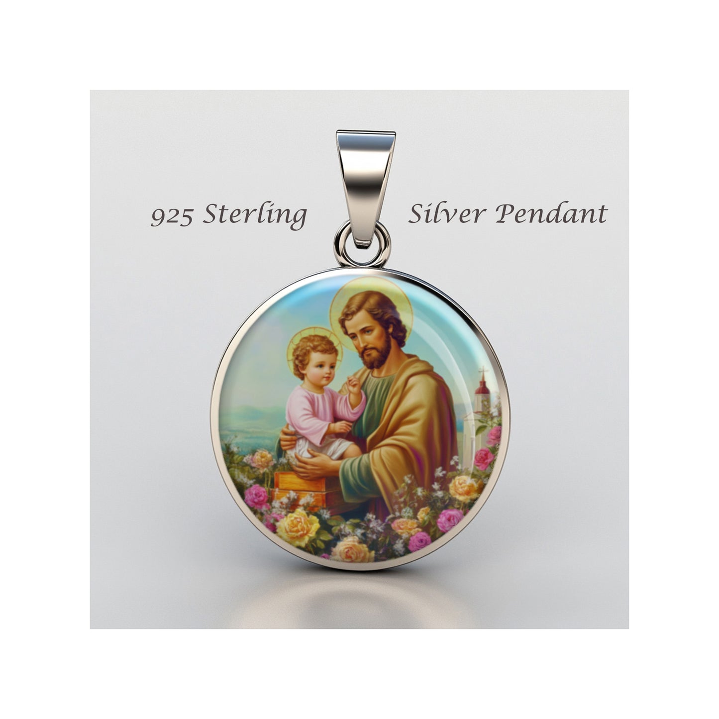 Saint Joseph With Baby Jesus And Roses Catholic sterling silver 925 Medal Patron image 0