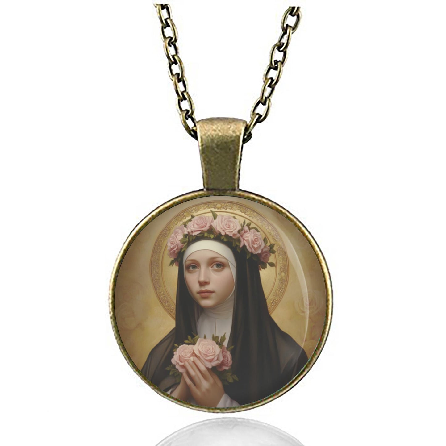 Rose of Lima Medal Necklace, St. Rose of Lima Catholic Pendant, Religious Jewelry Gift for Women, Faith & Protection
