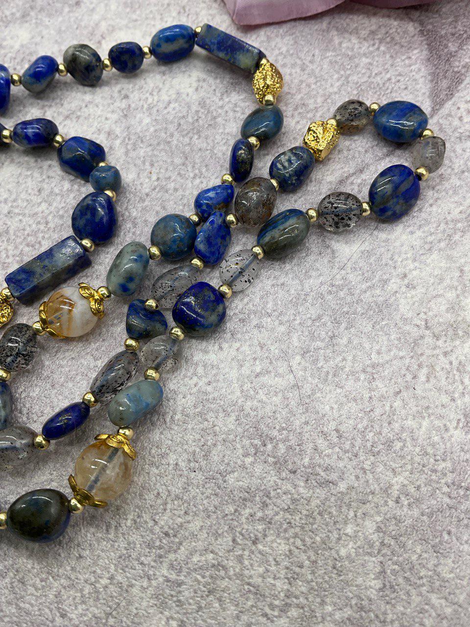 Our Lady of Czestochowa Necklace — Lapis Lazuli Beaded Necklace with Gray Glass, Black Madonna Catholic Jewelry, Handmade Religious Necklace
