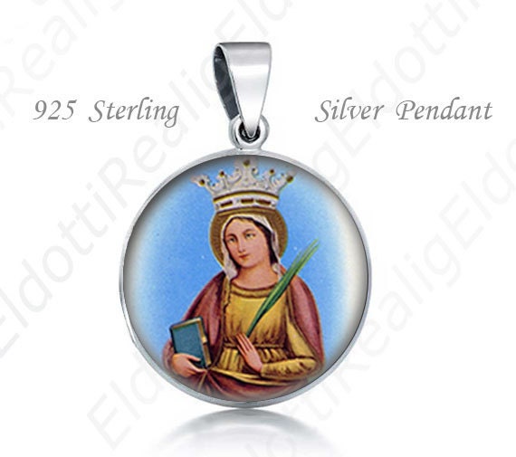 St Anatolia Virgin and Martyr Sterling Silver Pendant. Religious Christian 925 Silver Medal Round 20mm