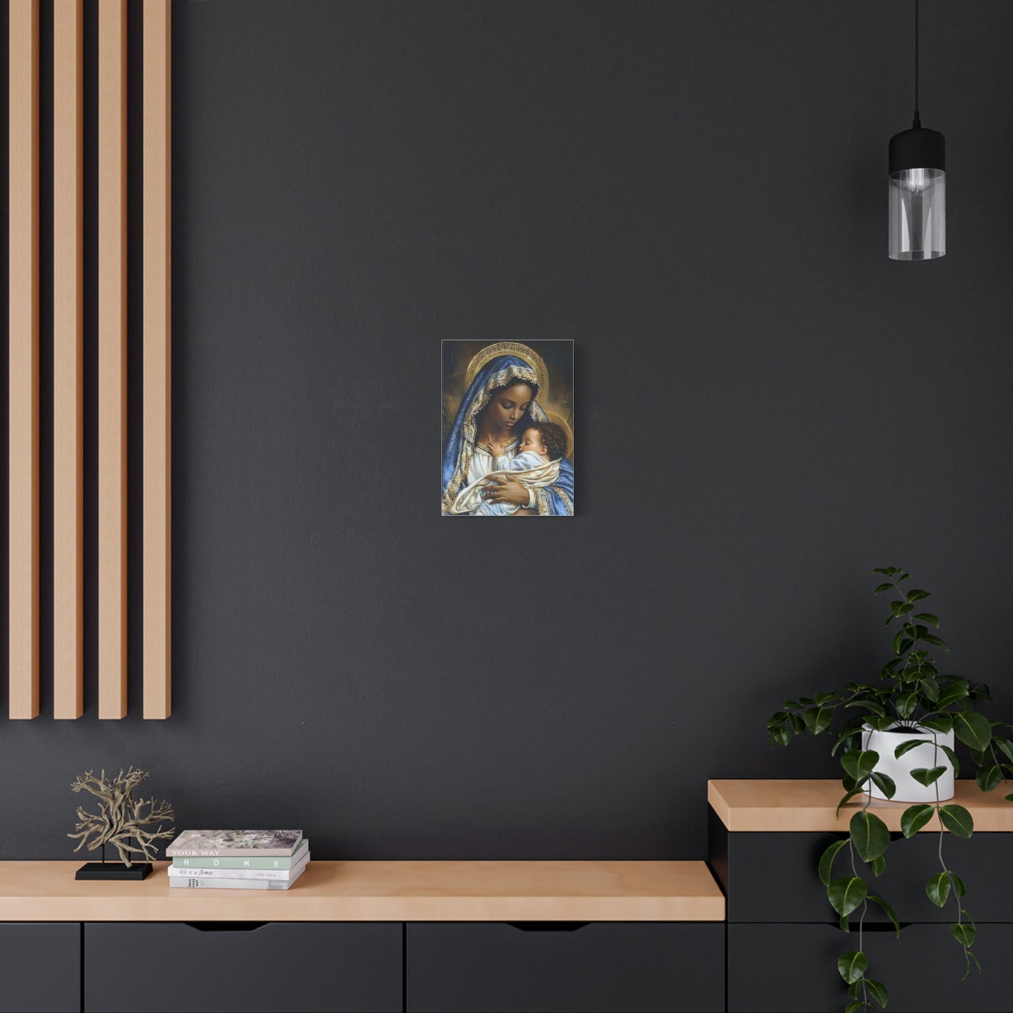 Black Mary African Mother with Baby Jesus Catholic Canvas Wall Art, Christian Decor