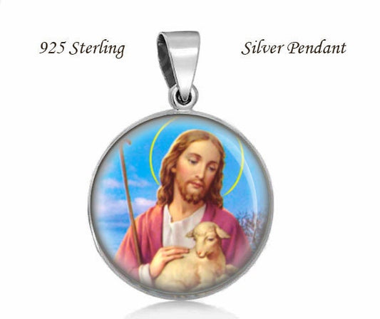 Jesus Christ with Lamb 925 Sterling Silver Pendant
