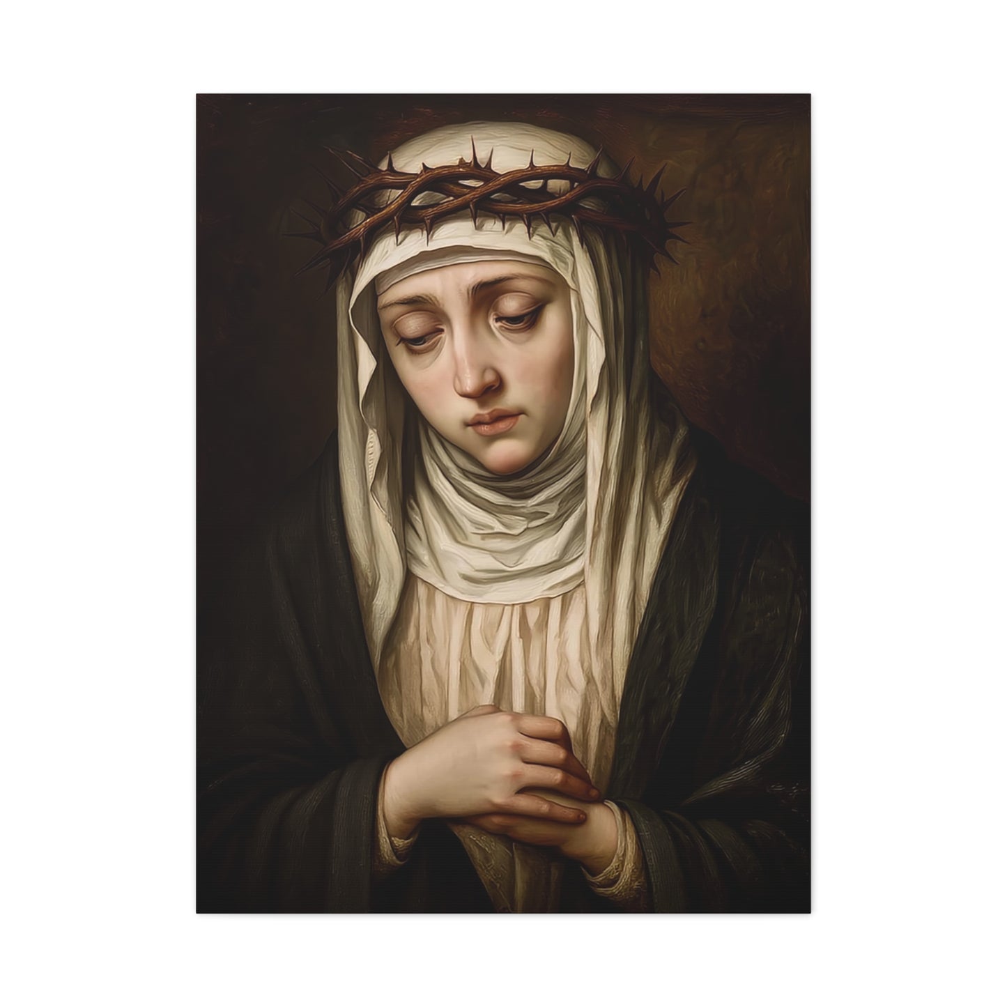 St. Catherine of Siena with Crown of Thorns Catholic Canvas Wall Art, Christian Decor