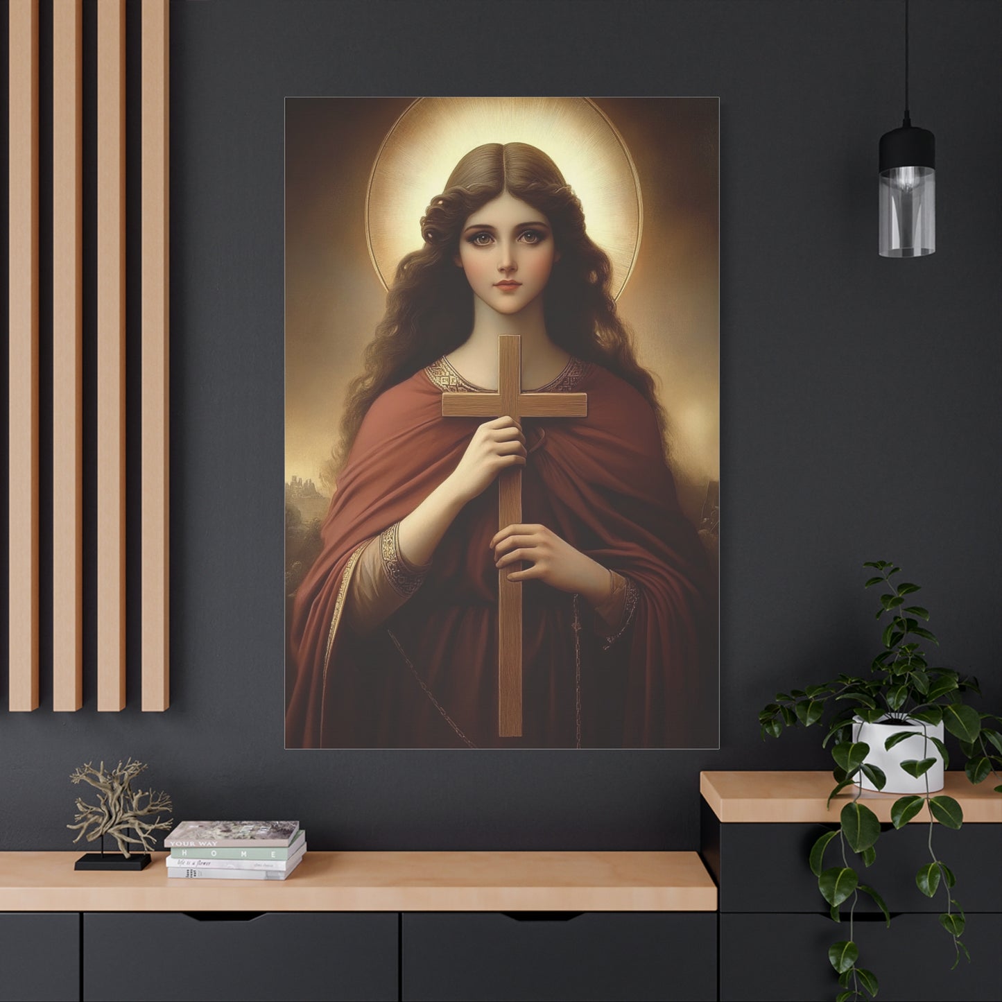 St. Helena and the True Cross Catholic Canvas Wall Art, Christian Decor
