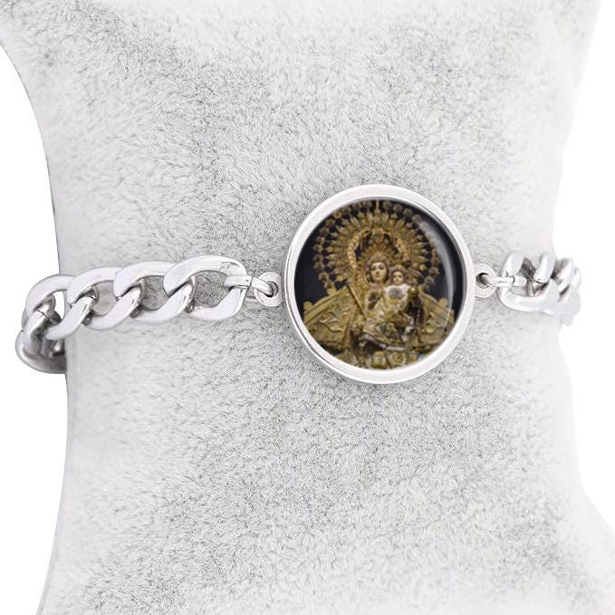 Our Lady Manaoag Mary Curb Bracelet Gold or Silver tone Religious Jewelry Simple Chain