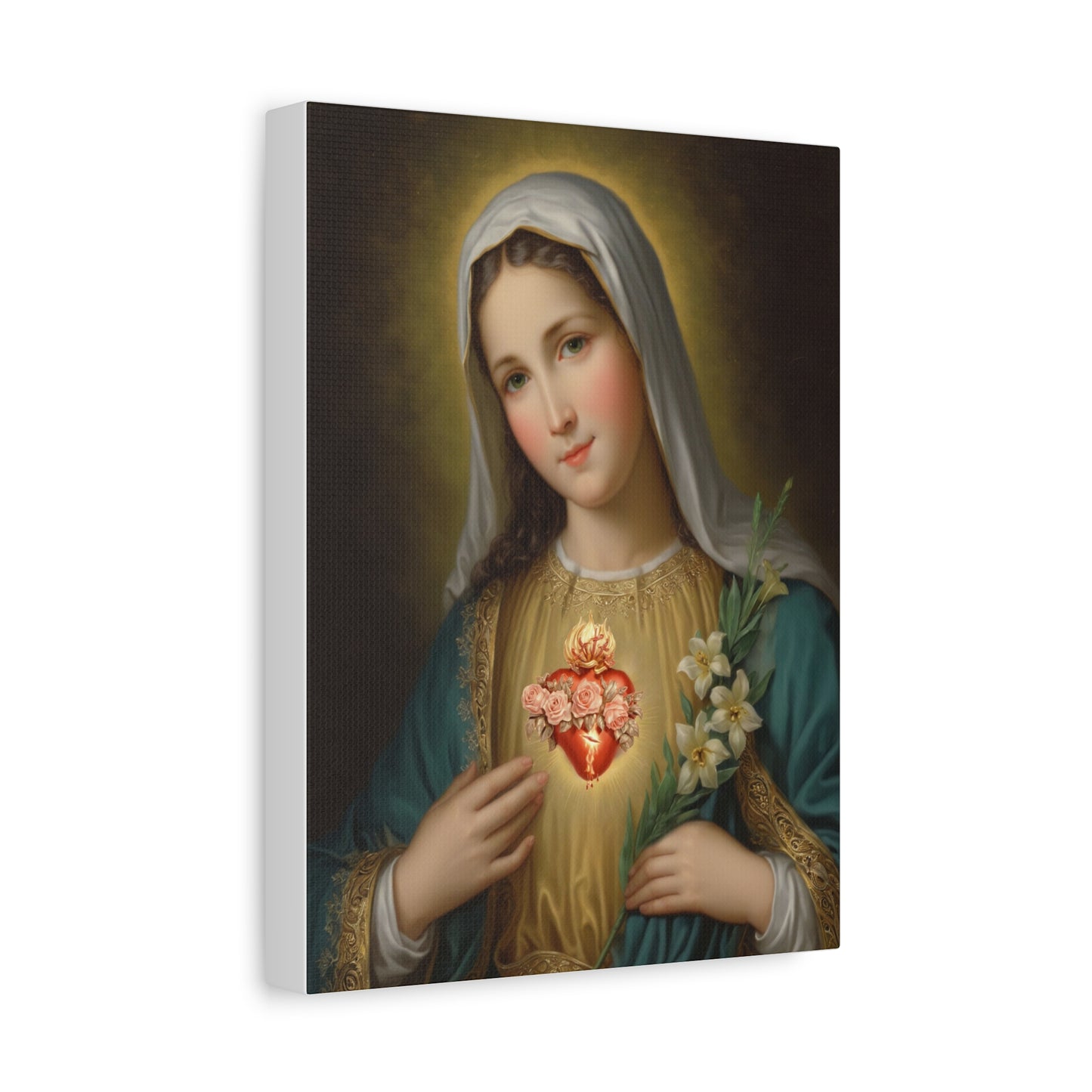 Immaculate Heart Mary Catholic Canvas Wall Art, Christian Decor