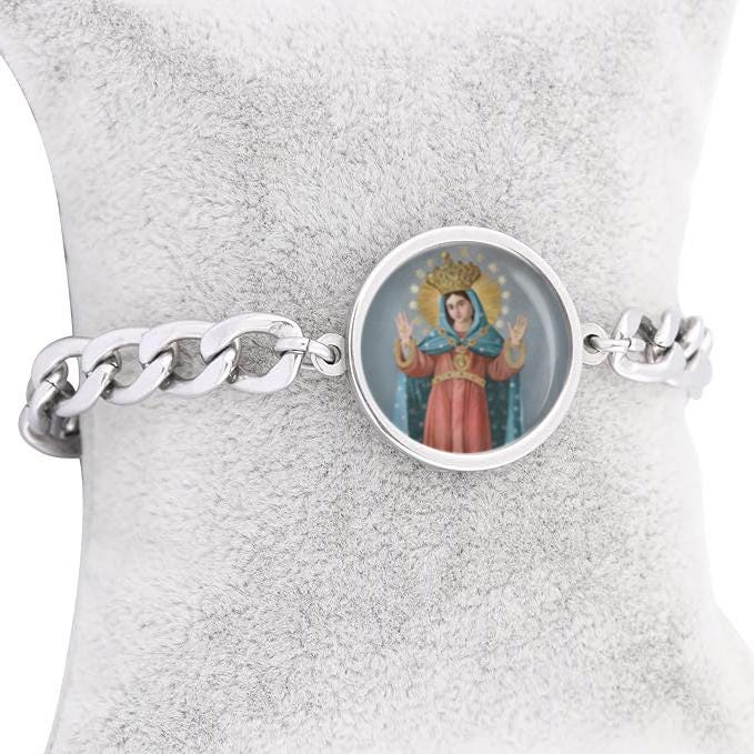 Our Lady of Liberation Curb Bracelet Gold or Silver tone Religious Jewelry Simple Chain