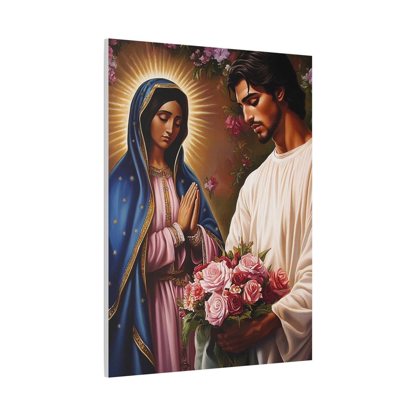 Our Lady Guadalupe and St. Juan Diego Full of Roses Catholic Canvas Wall Art, Christian Decor