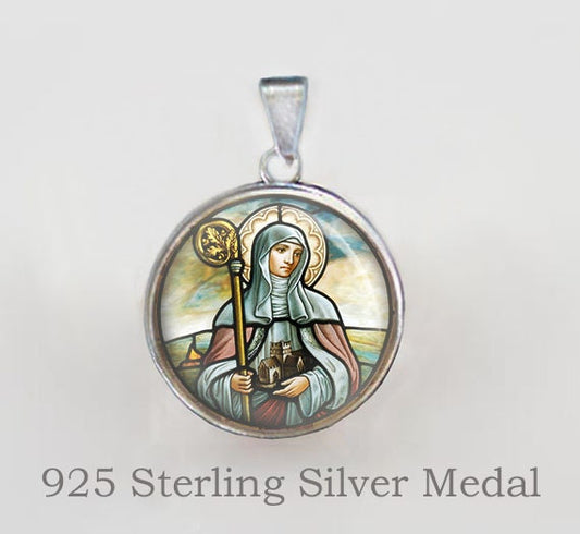 St Brigit of Kildare / Ireland Religious Christian Medal. Religious 925 Sterling Silver