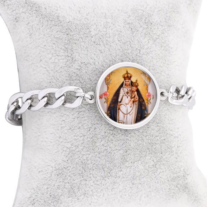 Our Lady Sea And Liberty Curb Bracelet Gold or Silver tone Religious Jewelry Simple Chain