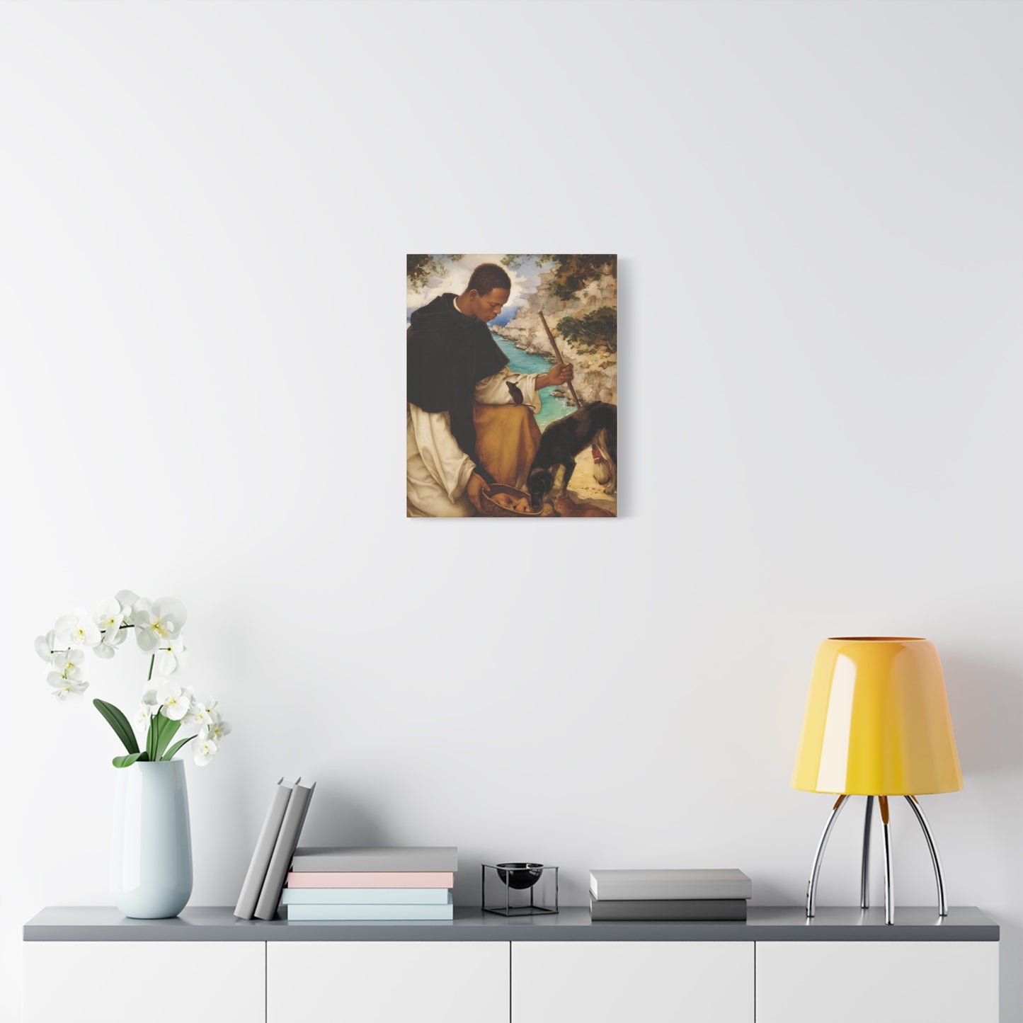 Ready To Hang - St. Martin de Porres with Mouse and Dog Catholic Canvas Wall Art - Christian Decor
