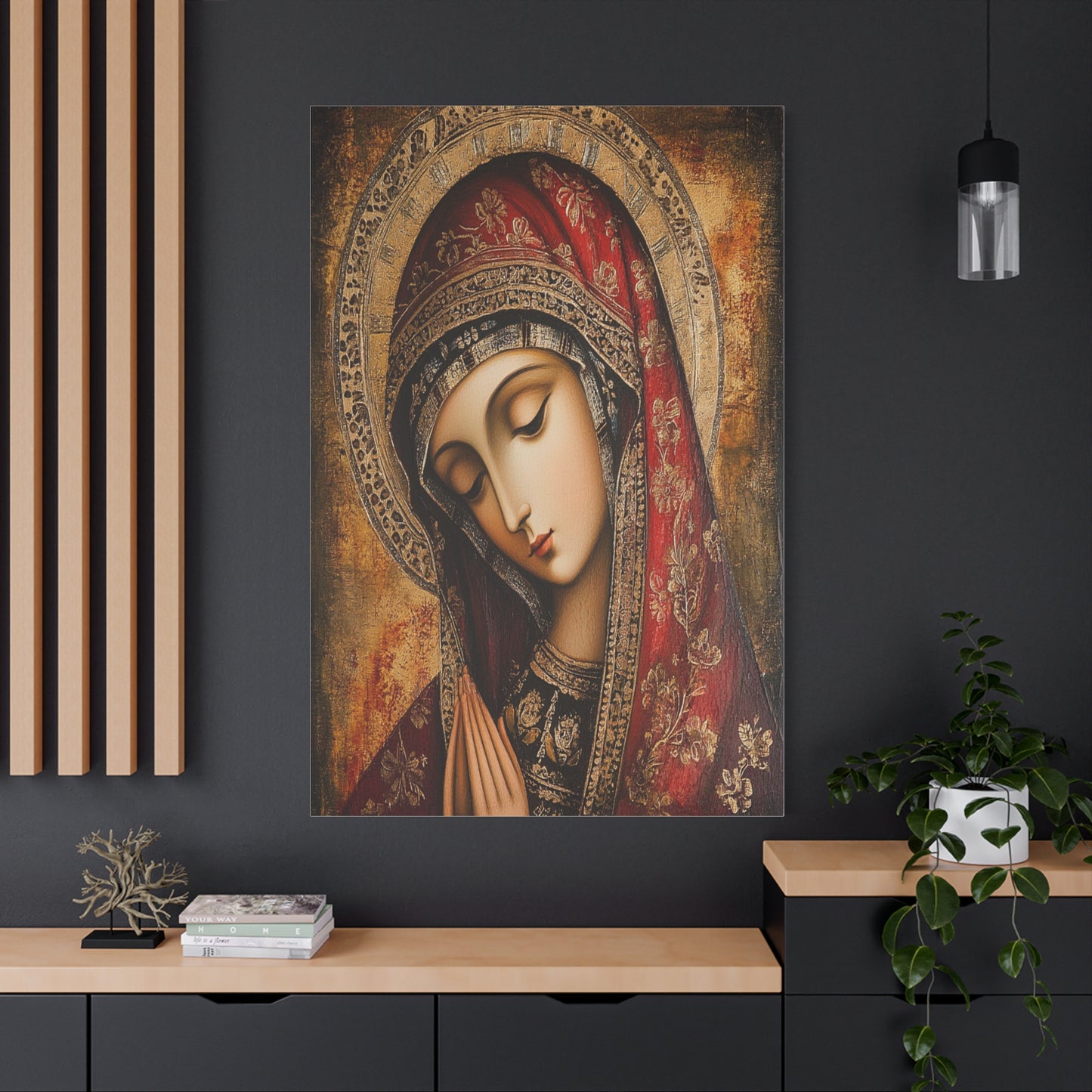Holy Mary Icon in Byzantine Style - Canvas Wall Art, Christian Decor